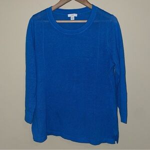 J Jill Linen Blouse Women’s Size XS Blue 3/4 Sleeve Thick Hem Coastal Grandma